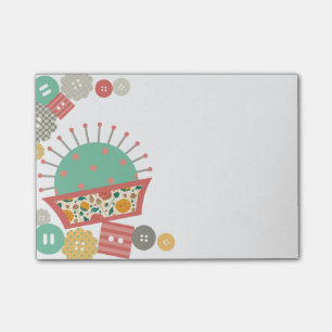 sewing buttons floral pincushion seamstress post-it notes