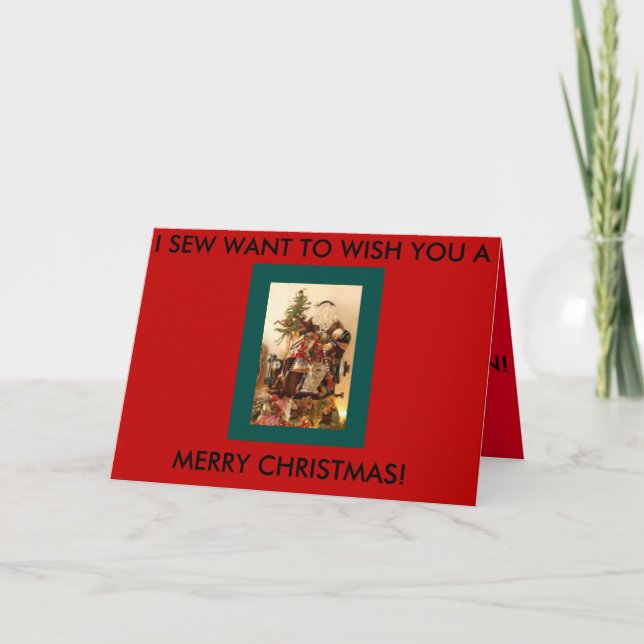 Sewing Christmas card with a Sewing Santa (Front)
