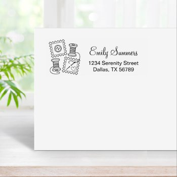 Sewing Craft Hobby Address Rubber Stamp by Chibibi at Zazzle