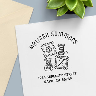 Sewing Craft Hobby Fabric Needle Arch Address Self-inking Stamp