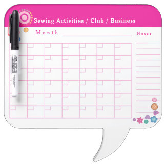Sewing Craft Monthly Activities Schedule Dry Erase Board