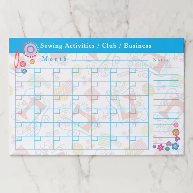 Sewing Craft Monthly Activities Schedule  Paper Pad (Front)