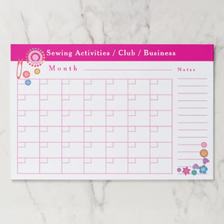 Sewing Craft Monthly Activities Schedule Paper Pad