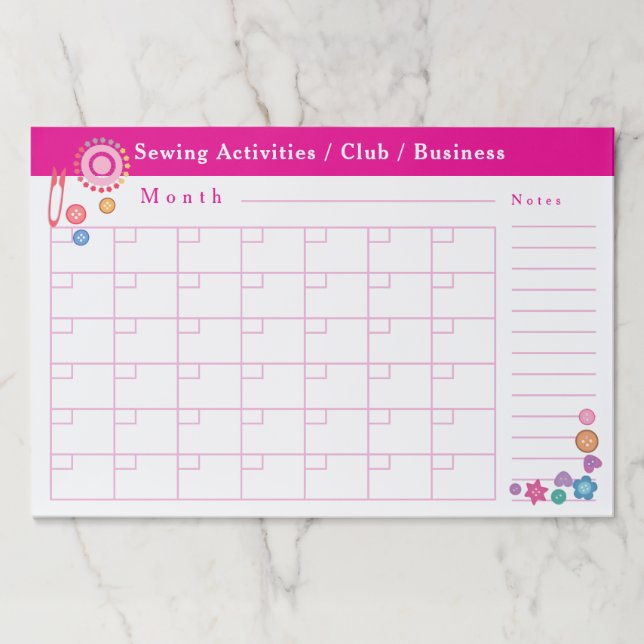 Sewing Craft Monthly Activities Schedule  Paper Pad (Front)