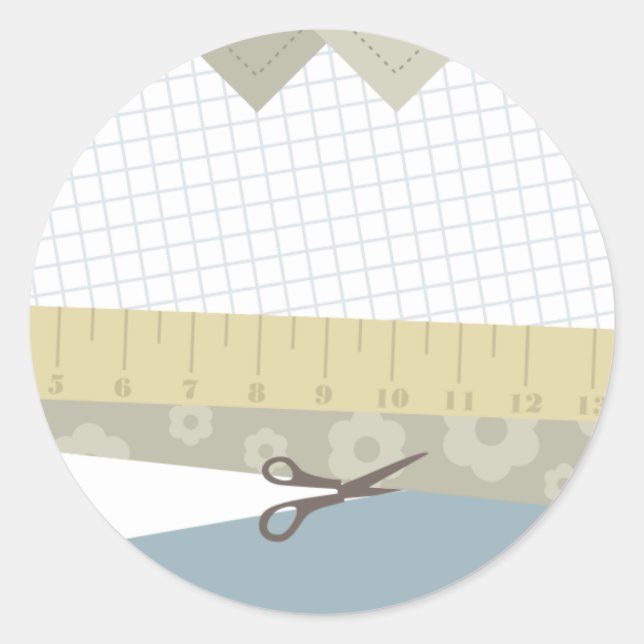 sewing crafts scissors measuring tape packaging gi classic round sticker (Front)
