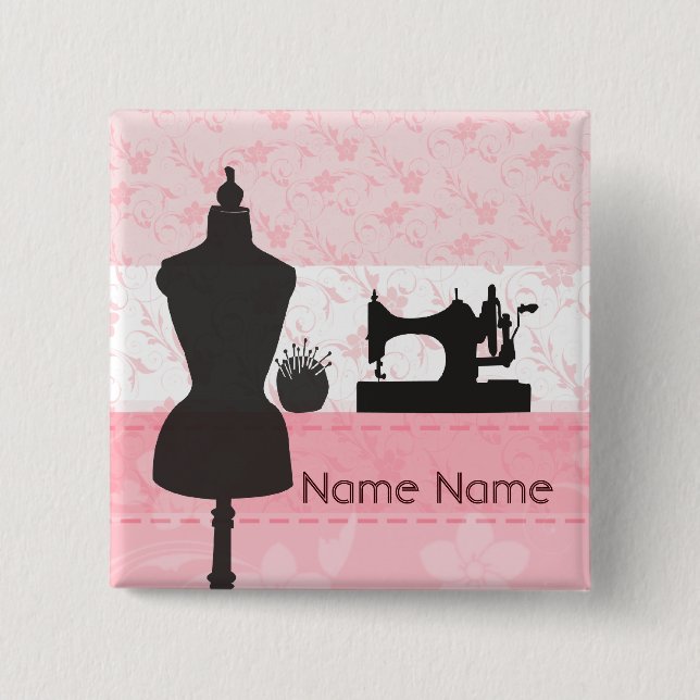 Sewing Fashion Pink Floral  Seamstress Dressmaker Button (Front)