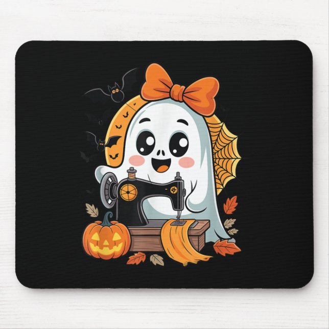 Sewing Ghost Costume For Women Cute Quilting Hallo Mouse Pad (Front)