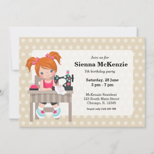 Sewing girl invitation