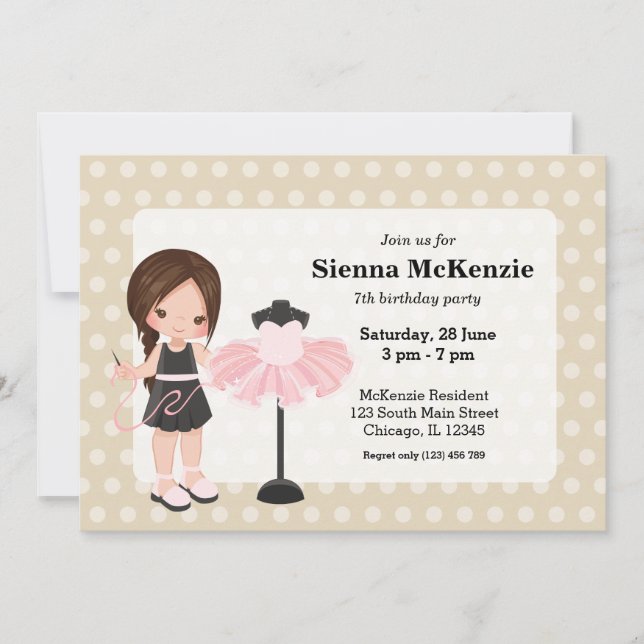 Sewing girl invitation (Front)