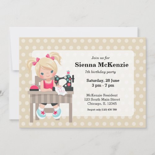 Sewing girl invitation