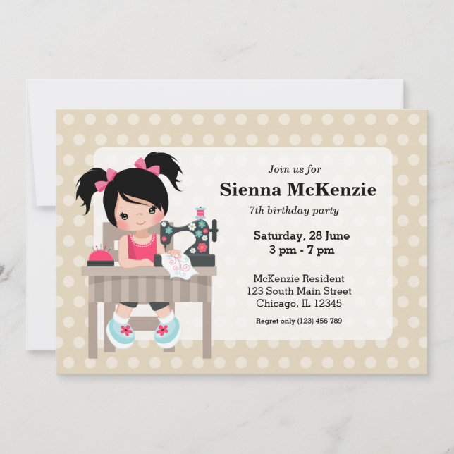 Sewing girl invitation (Front)