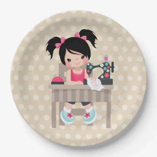 Sewing girl paper plates