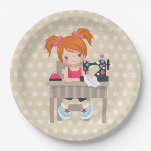 Sewing girl paper plates