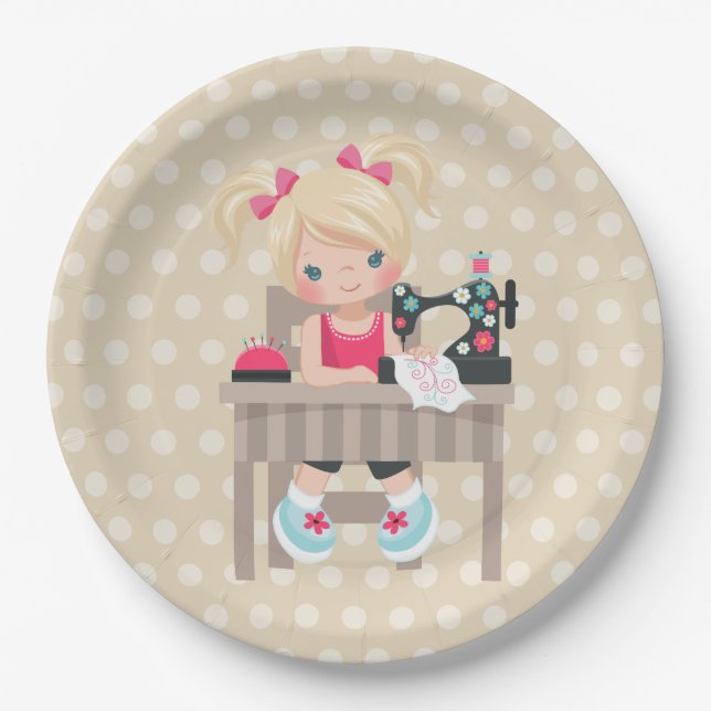 Sewing girl paper plates (Front)