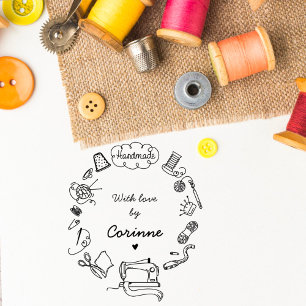 Sewing Handmade with Love Hand-drawn Rubber Stamp