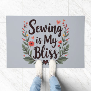 Sewing Is My Bliss Floral Typography Doormat