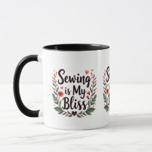 Sewing Is My Bliss Floral Typography Mug