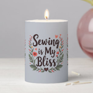 Sewing Is My Bliss Floral Typography Pillar Candle