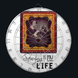Sewing Is My Life Dartboard<br><div class="desc">Real photograph of a Victorian woman hard at work on her 'state-of-the-art' sewing machine,  along with a fun custom logo: Sewing is My life!</div>