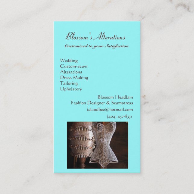 sewing.jpg, Blossom's Alterations, WeddingCusto... Business Card (Front)