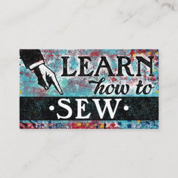 Sewing Lessons Business Cards - Blue Red by NeatBusinessCards at Zazzle