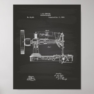 Sewing Machine 1866 Patent Art Chalkboard Poster