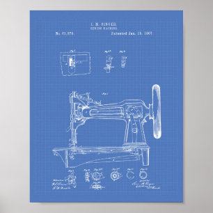 Sewing Machine 1867 Patent Art Blueprint Poster