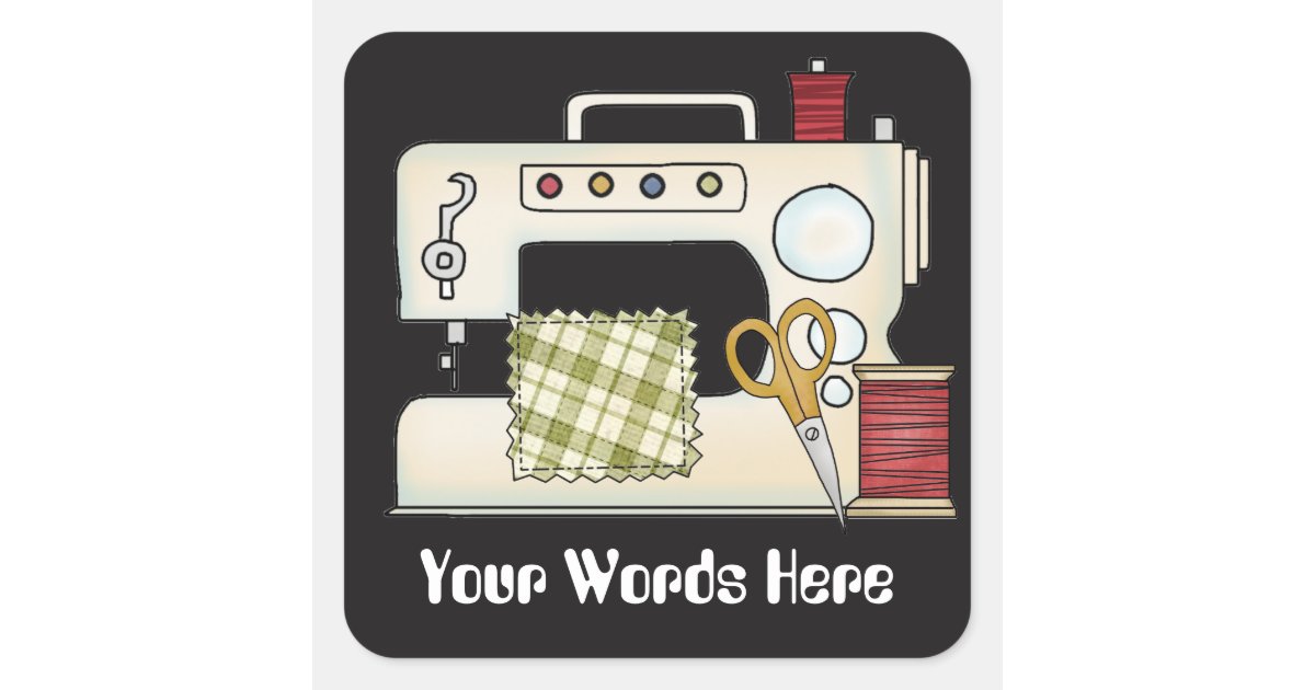 Sewing machine add words crafting sticker Zazzle