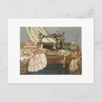 Sewing Machine And Dress Postcard by spiritswitchboard at Zazzle