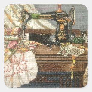 Sewing Machine and Dress Square Sticker