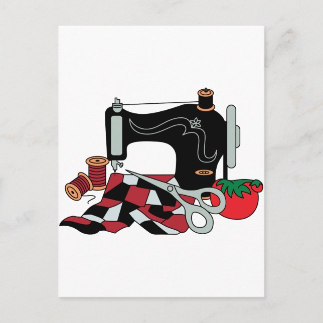 Sewing Machine and Quilt Postcard (Front)