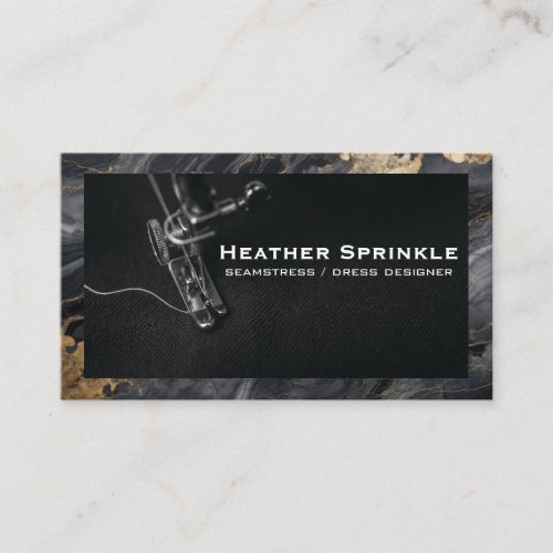 Sewing Machine  Black Gold Marble Business Card