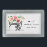 Sewing Machine Black Tailor Seamstress White Belt Buckle<br><div class="desc">Sewing Machine Belt Buckle with Vintage Sewing Machine and Watercolor Red Green Flowers. Gifts for Tailor,  Seamstress,  Fashion Designer,  Dressmaker,  Boutique Owner,  Crafter,  Quilting.  Check out more products with this design in the collection below.</div>