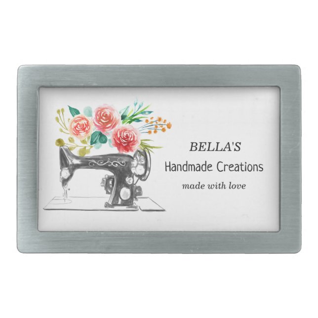Sewing Machine Black Tailor Seamstress White Belt Buckle (Front)