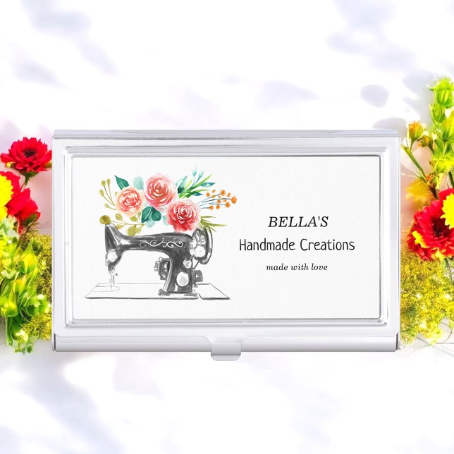 Sewing Machine Black Tailor Seamstress White Business Card Case (Creator Uploaded)