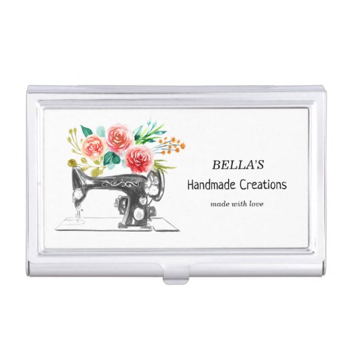 Sewing Machine Black Tailor Seamstress White Business Card Case