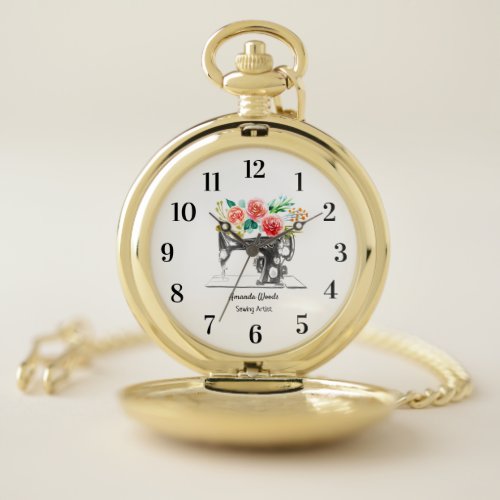 Sewing Machine Black White Pocket Watch