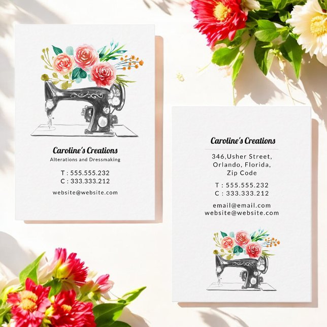 Sewing Machine Black White Red Seamstress Business Card (Creator Uploaded)