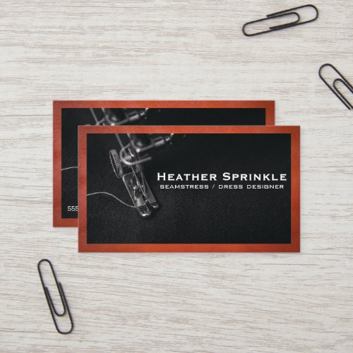 Sewing Machine  Brown Leather Border  Business Card