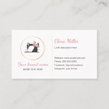 Sewing Machine Business Card Watercolor Black Pink by pinkthecatdesign at Zazzle
