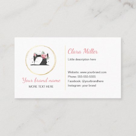 Sewing Machine Business Card Watercolor Black Pink