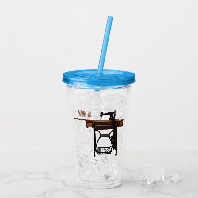 Sewing machine cartoon illustration  acrylic tumbler (Back Ice)