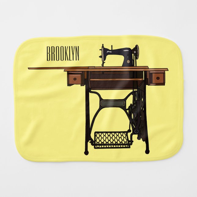 Sewing machine cartoon illustration  baby burp cloth (Front Horizontal)