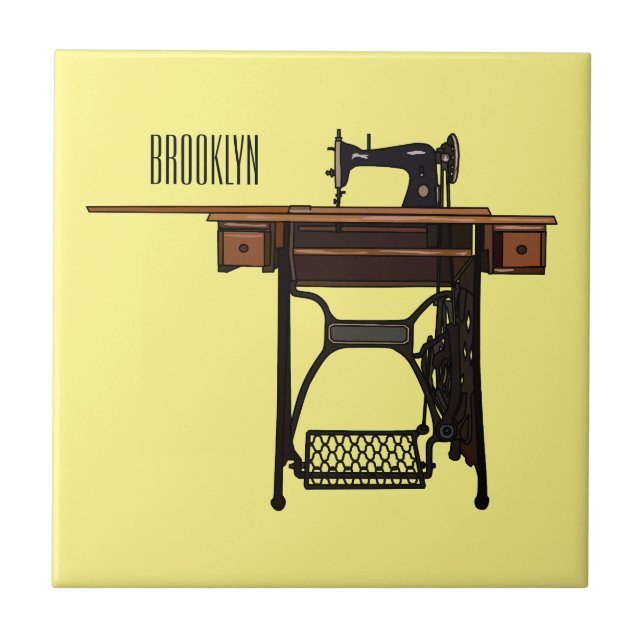 Sewing machine cartoon illustration  ceramic tile (Front)