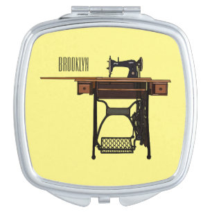 Sewing machine cartoon illustration compact mirror