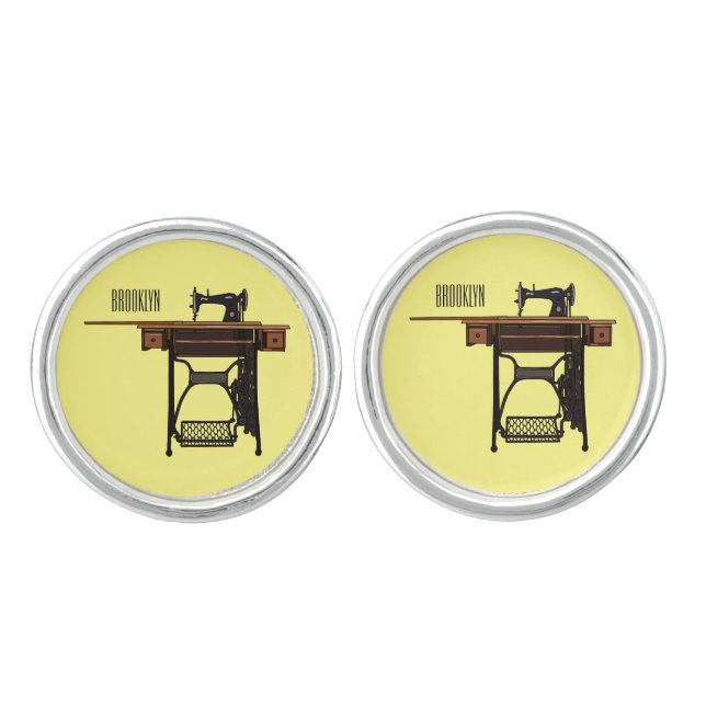 Sewing machine cartoon illustration  cufflinks (Front)