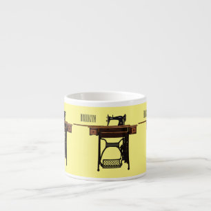 Sewing machine cartoon illustration espresso cup