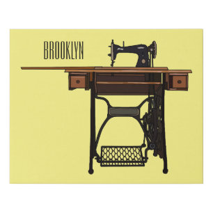 Sewing machine cartoon illustration faux canvas print