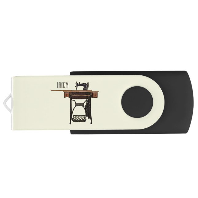 Sewing machine cartoon illustration  flash drive (Back)