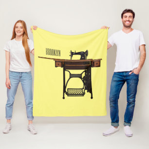 Sewing machine cartoon illustration fleece blanket